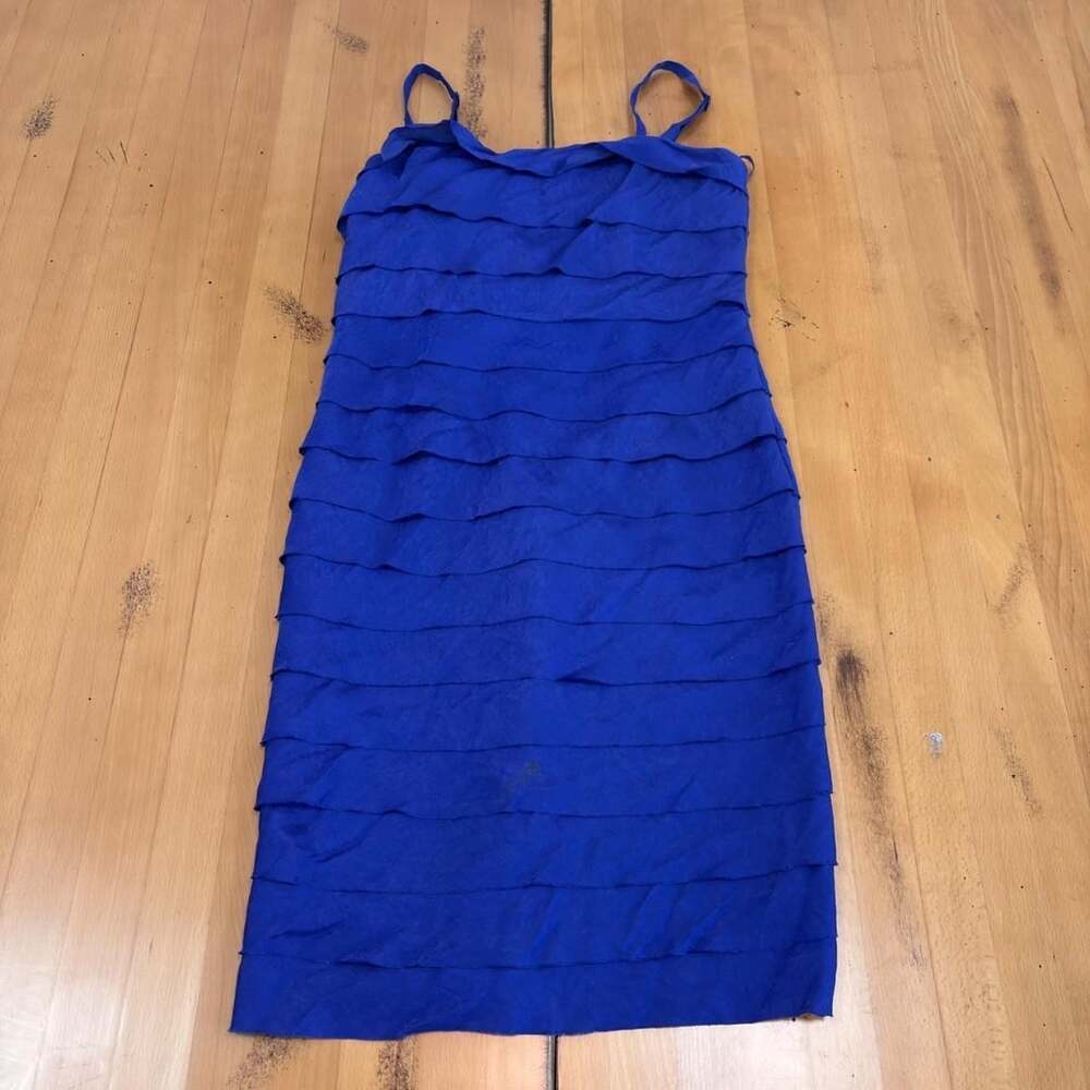 Evan-Picone Tiered Ruffle Mini Dress Size 8 Royal Blue Spaghetti Strap Y2K